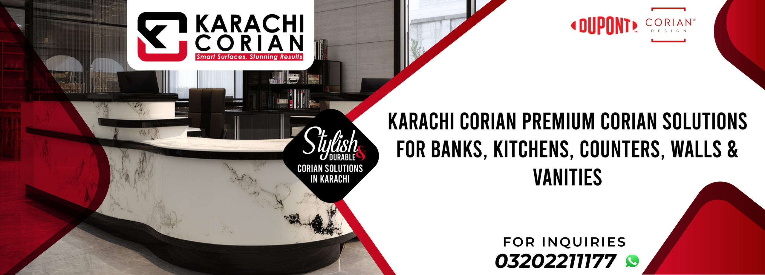 Karachi Corian: Premium Corian Solutions for Banks, Kitchens, Counters, Walls & Vanities